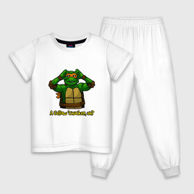 Детская пижама хлопок с принтом Микеланджело , 100% хлопок |  брюки и футболка прямого кроя, без карманов, на брюках мягкая резинка на поясе и по низу штанин
 | donatello | leonardo | michelangelo | ninja | pizza | raphael | turtles | донателло | животные | карате | комикс | комиксы | леонардо | микеланджело | мультфильм | мутант | мутанты | ниндзя | пицца | рафаэль | сплинтер | супергерой