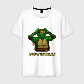 Мужская футболка хлопок с принтом Микеланджело , 100% хлопок | прямой крой, круглый вырез горловины, длина до линии бедер, слегка спущенное плечо. | donatello | leonardo | michelangelo | ninja | pizza | raphael | turtles | донателло | животные | карате | комикс | комиксы | леонардо | микеланджело | мультфильм | мутант | мутанты | ниндзя | пицца | рафаэль | сплинтер | супергерой
