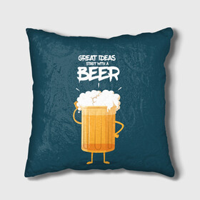 Подушка 3D с принтом Great Ideas start with a BEER , наволочка – 100% полиэстер, наполнитель – холлофайбер (легкий наполнитель, не вызывает аллергию). | состоит из подушки и наволочки. Наволочка на молнии, легко снимается для стирки | beer | ideas | идеи | минимализм