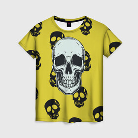 Женская футболка 3D с принтом Yellow Skulls , 100% полиэфир ( синтетическое хлопкоподобное полотно) | прямой крой, круглый вырез горловины, длина до линии бедер | skull | желтизна | скелет | скелетон | черепа | черепушки