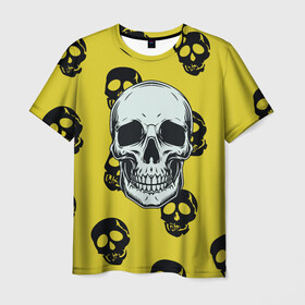 Мужская футболка 3D с принтом Yellow Skulls , 100% полиэфир | прямой крой, круглый вырез горловины, длина до линии бедер | Тематика изображения на принте: skull | желтизна | скелет | скелетон | черепа | черепушки
