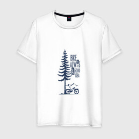 Мужская футболка хлопок с принтом Gooood Idea , 100% хлопок | прямой крой, круглый вырез горловины, длина до линии бедер, слегка спущенное плечо. | mtb | байк | велосипед | горы | дерево | лес | мтб | спорт