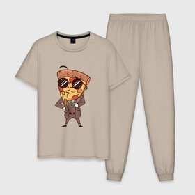 Мужская пижама хлопок с принтом Пепперони пицца в костюме , 100% хлопок | брюки и футболка прямого кроя, без карманов, на брюках мягкая резинка на поясе и по низу штанин
 | Тематика изображения на принте: art | boss | cheese pizza | cool | funny | mushroom | pepperoni | pizza | pizza lover | retro | агент | арт | в очках | грибы | иллюстрация | люблю пиццу | пицца без ананасов | пицца с ананасами | прикол | ретро | рисунок пиццы | спецагент
