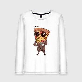 Женский лонгслив хлопок с принтом Пепперони пицца в костюме , 100% хлопок |  | art | boss | cheese pizza | cool | funny | mushroom | pepperoni | pizza | pizza lover | retro | агент | арт | в очках | грибы | иллюстрация | люблю пиццу | пицца без ананасов | пицца с ананасами | прикол | ретро | рисунок пиццы | спецагент