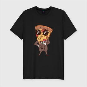 Мужская футболка хлопок Slim с принтом Пепперони пицца в костюме , 92% хлопок, 8% лайкра | приталенный силуэт, круглый вырез ворота, длина до линии бедра, короткий рукав | art | boss | cheese pizza | cool | funny | mushroom | pepperoni | pizza | pizza lover | retro | агент | арт | в очках | грибы | иллюстрация | люблю пиццу | пицца без ананасов | пицца с ананасами | прикол | ретро | рисунок пиццы | спецагент