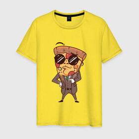 Мужская футболка хлопок с принтом Пепперони пицца в костюме , 100% хлопок | прямой крой, круглый вырез горловины, длина до линии бедер, слегка спущенное плечо. | Тематика изображения на принте: art | boss | cheese pizza | cool | funny | mushroom | pepperoni | pizza | pizza lover | retro | агент | арт | в очках | грибы | иллюстрация | люблю пиццу | пицца без ананасов | пицца с ананасами | прикол | ретро | рисунок пиццы | спецагент
