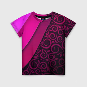 Детская футболка 3D с принтом BUTTERFLY , 100% гипоаллергенный полиэфир | прямой крой, круглый вырез горловины, длина до линии бедер, чуть спущенное плечо, ткань немного тянется | pink | абстракция | полосы | узор | фиолетовый