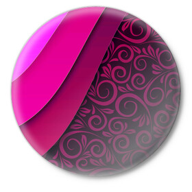 Значок с принтом BUTTERFLY ,  металл | круглая форма, металлическая застежка в виде булавки | Тематика изображения на принте: pink | абстракция | полосы | узор | фиолетовый