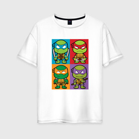Женская футболка хлопок Oversize с принтом Ninja Turtles , 100% хлопок | свободный крой, круглый ворот, спущенный рукав, длина до линии бедер
 | donatello | leonardo | michelangelo | ninja | pizza | raphael | turtles | донателло | животные | карате | комикс | комиксы | леонардо | микеланджело | мультфильм | мутант | мутанты | ниндзя | пицца | рафаэль | сплинтер | супергерой