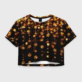 Женская футболка Crop-top 3D с принтом GOLDEN RAIN , 100% полиэстер | круглая горловина, длина футболки до линии талии, рукава с отворотами | Тематика изображения на принте: black | gold | деньги | золото | монеты | пестрое