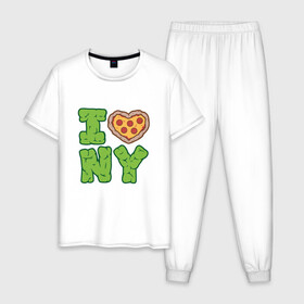 Мужская пижама хлопок с принтом I Love New York , 100% хлопок | брюки и футболка прямого кроя, без карманов, на брюках мягкая резинка на поясе и по низу штанин
 | Тематика изображения на принте: donatello | leonardo | michelangelo | ninja | pizza | raphael | turtles | донателло | животные | карате | комикс | комиксы | леонардо | микеланджело | мультфильм | мутант | мутанты | ниндзя | пицца | рафаэль | сплинтер | супергерой