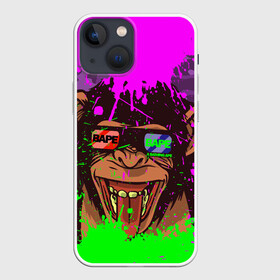 Чехол для iPhone 13 mini с принтом 3D Neon Monkey ,  |  | 3d очки | bapy | brand | chimp | cool paint | fashion | hype beast | japan | neon | paint | trend | анаглиф | байп | байпи | брызги красок | бэйп | бэйпи | камуфляж | купающаяся обезьяна | мода | неон | тренд | хайп бист | хайповый бренд | ш