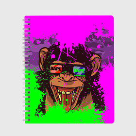 Тетрадь с принтом 3D Neon Monkey , 100% бумага | 48 листов, плотность листов — 60 г/м2, плотность картонной обложки — 250 г/м2. Листы скреплены сбоку удобной пружинной спиралью. Уголки страниц и обложки скругленные. Цвет линий — светло-серый
 | 3d очки | bapy | brand | chimp | cool paint | fashion | hype beast | japan | neon | paint | trend | анаглиф | байп | байпи | брызги красок | бэйп | бэйпи | камуфляж | купающаяся обезьяна | мода | неон | тренд | хайп бист | хайповый бренд | ш