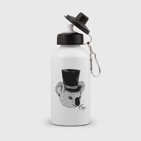 Бутылка спортивная с принтом Коала Джентльмен в Цилиндре , металл | емкость — 500 мл, в комплекте две пластиковые крышки и карабин для крепления | art | bear | coala | gentleman | illustration | koala | top hap | австралия | арт | иллюстрация | медведь | рисунок | сумчатые | цилиндр | шляпа | эвкалипт