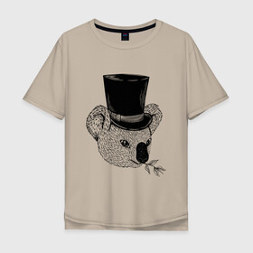 Мужская футболка хлопок Oversize с принтом Коала Джентльмен в Цилиндре , 100% хлопок | свободный крой, круглый ворот, “спинка” длиннее передней части | art | bear | coala | gentleman | illustration | koala | top hap | австралия | арт | иллюстрация | медведь | рисунок | сумчатые | цилиндр | шляпа | эвкалипт