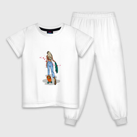 Детская пижама хлопок с принтом Девушка на скейте , 100% хлопок |  брюки и футболка прямого кроя, без карманов, на брюках мягкая резинка на поясе и по низу штанин
 | блондинка | девушка | джинсы | скейт | спорт | фитоняша