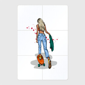 Магнитный плакат 2Х3 с принтом Девушка на скейте , Полимерный материал с магнитным слоем | 6 деталей размером 9*9 см | блондинка | девушка | джинсы | скейт | спорт | фитоняша
