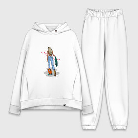 Женский костюм хлопок Oversize с принтом Девушка на скейте ,  |  | блондинка | девушка | джинсы | скейт | спорт | фитоняша