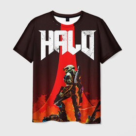 Мужская футболка 3D с принтом HALO x DOOM , 100% полиэфир | прямой крой, круглый вырез горловины, длина до линии бедер | doom | game | games | halo | heilo | master chif | spartan | дум | игра | игры | ковенант | ковенанты | мастер чиф | спартанец | хало | хейло | хэйло