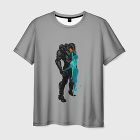 Мужская футболка 3D с принтом Кибер любовь , 100% полиэфир | прямой крой, круглый вырез горловины, длина до линии бедер | game | games | halo | heilo | master chif | spartan | игра | игры | ковенант | ковенанты | мастер чиф | спартанец | хало | хейло | хэйло