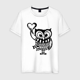 Мужская футболка хлопок с принтом Совенок с сердцем , 100% хлопок | прямой крой, круглый вырез горловины, длина до линии бедер, слегка спущенное плечо. | owl | owls | сова | совушка | совы | филин | фраза | юмор