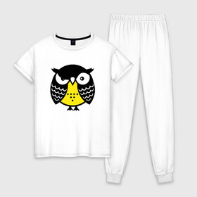 Женская пижама хлопок с принтом Сердитая сова , 100% хлопок | брюки и футболка прямого кроя, без карманов, на брюках мягкая резинка на поясе и по низу штанин | owl | owls | сова | совушка | совы | филин | фраза | юмор
