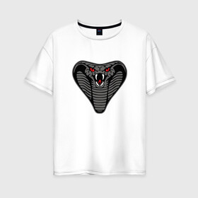 Женская футболка хлопок Oversize с принтом Кобра , 100% хлопок | свободный крой, круглый ворот, спущенный рукав, длина до линии бедер
 | агрессия | голова | змея | кобра | оскал | угроза | фантазия