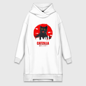 Платье-худи хлопок с принтом КОТЗИЛЛА CATZILLA ,  |  | cat | cats | catzila | catzilla | godzila | godzilla | годзила | годзилла | кот | котзила | котик | кошка | кэтзилла | мимими | прикол | прикольная