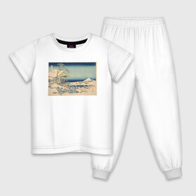 Детская пижама хлопок с принтом Снежное утро на реке Коисикава , 100% хлопок |  брюки и футболка прямого кроя, без карманов, на брюках мягкая резинка на поясе и по низу штанин
 | кацусики хокусай | тридцать шесть видов фудзи | фудзи | япония | японская графика