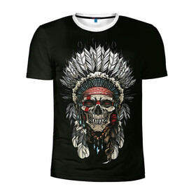 Мужская футболка 3D спортивная с принтом Indian Skull , 100% полиэстер с улучшенными характеристиками | приталенный силуэт, круглая горловина, широкие плечи, сужается к линии бедра | skeleton | skulls | вождь | индеец | индия | скелет | череп | черепушка