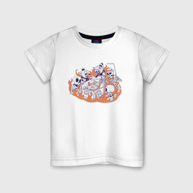Детская футболка хлопок с принтом Cuphead , 100% хлопок | круглый вырез горловины, полуприлегающий силуэт, длина до линии бедер | cartoon | cuphead | fire | game | illustration | mugman | skeleton