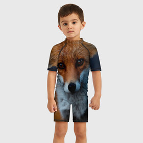 Детский купальный костюм 3D с принтом Мудрая лиса , Полиэстер 85%, Спандекс 15% | застежка на молнии на спине | fox | foxy | животное | звери | лиса | лисенок | лисичка | милая | рыжая | фокс