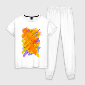 Женская пижама хлопок с принтом Яркость красок , 100% хлопок | брюки и футболка прямого кроя, без карманов, на брюках мягкая резинка на поясе и по низу штанин | art | orange | print | брызги | краски | принт | пятна | творчество | яркость