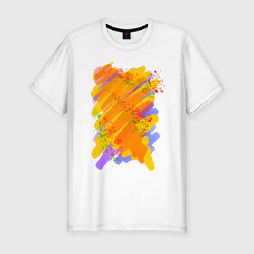 Мужская футболка хлопок Slim с принтом Яркость красок , 92% хлопок, 8% лайкра | приталенный силуэт, круглый вырез ворота, длина до линии бедра, короткий рукав | art | orange | print | брызги | краски | принт | пятна | творчество | яркость