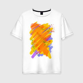 Женская футболка хлопок Oversize с принтом Яркость красок , 100% хлопок | свободный крой, круглый ворот, спущенный рукав, длина до линии бедер
 | art | orange | print | брызги | краски | принт | пятна | творчество | яркость