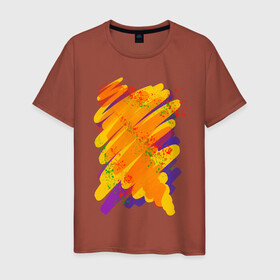 Мужская футболка хлопок с принтом Яркость красок , 100% хлопок | прямой крой, круглый вырез горловины, длина до линии бедер, слегка спущенное плечо. | art | orange | print | брызги | краски | принт | пятна | творчество | яркость
