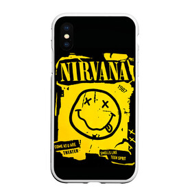 Чехол для iPhone XS Max матовый с принтом Nirvana 1987 , Силикон | Область печати: задняя сторона чехла, без боковых панелей | Тематика изображения на принте: album | curt | kobain | logo | music | nevermind | nirvana | rock | smells like | smile | teen spirit | альбом | гитара | курт кобейн | логотип | музыка | невермайнд | нирвана | рок | смайл | стикер