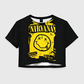 Женская футболка Crop-top 3D с принтом Nirvana 1987 , 100% полиэстер | круглая горловина, длина футболки до линии талии, рукава с отворотами | Тематика изображения на принте: album | curt | kobain | logo | music | nevermind | nirvana | rock | smells like | smile | teen spirit | альбом | гитара | курт кобейн | логотип | музыка | невермайнд | нирвана | рок | смайл | стикер
