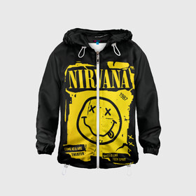 Детская ветровка 3D с принтом Nirvana 1987 , 100% полиэстер | подол и капюшон оформлены резинкой с фиксаторами, по бокам два кармана без застежек, один потайной карман на груди | album | curt | kobain | logo | music | nevermind | nirvana | rock | smells like | smile | teen spirit | альбом | гитара | курт кобейн | логотип | музыка | невермайнд | нирвана | рок | смайл | стикер