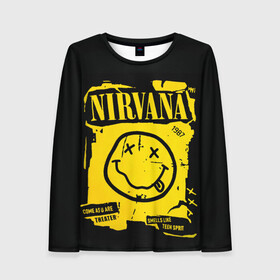 Женский лонгслив 3D с принтом Nirvana 1987 , 100% полиэстер | длинные рукава, круглый вырез горловины, полуприлегающий силуэт | album | curt | kobain | logo | music | nevermind | nirvana | rock | smells like | smile | teen spirit | альбом | гитара | курт кобейн | логотип | музыка | невермайнд | нирвана | рок | смайл | стикер