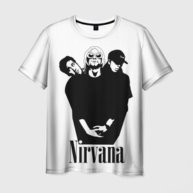 Мужская футболка 3D с принтом Nirvana Группа , 100% полиэфир | прямой крой, круглый вырез горловины, длина до линии бедер | album | curt | kobain | music | nevermind | nirvana | rock | smells like | teen spirit | альбом | гитара | курт кобейн | музыка | невермайнд | нирвана | рок