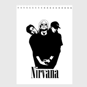 Скетчбук с принтом Nirvana Группа , 100% бумага
 | 48 листов, плотность листов — 100 г/м2, плотность картонной обложки — 250 г/м2. Листы скреплены сверху удобной пружинной спиралью | album | curt | kobain | music | nevermind | nirvana | rock | smells like | teen spirit | альбом | гитара | курт кобейн | музыка | невермайнд | нирвана | рок