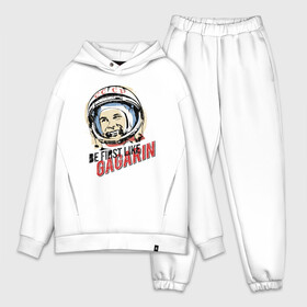 Мужской костюм хлопок OVERSIZE с принтом Быть первым как Юрий Гагарин ,  |  | Тематика изображения на принте: астронавт | восток1 | гагарин | земля | космонавт | космос | планеты | юрий