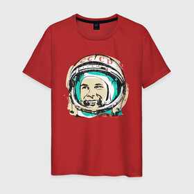Мужская футболка хлопок с принтом Юрий Гагарин , 100% хлопок | прямой крой, круглый вырез горловины, длина до линии бедер, слегка спущенное плечо. | астронавт | восток1 | гагарин | земля | космонавт | космос | планеты | юрий