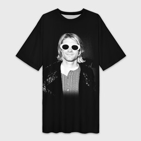 Платье-футболка 3D с принтом Курт Кобейн в Очках Nirvana ,  |  | album | curt | kobain | music | nevermind | nirvana | rock | smells like | teen spirit | альбом | гитара | курт кобейн | музыка | невермайнд | нирвана | рок