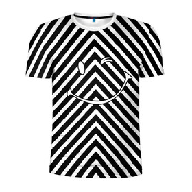 Мужская футболка 3D спортивная с принтом Ulybaka BlackWhite , 100% полиэстер с улучшенными характеристиками | приталенный силуэт, круглая горловина, широкие плечи, сужается к линии бедра | emoji | диагональ | мем | мемный | полосатый | полосы | смайл | смайлик | улыбака | чб | черно белая | эмоджи