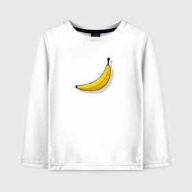 Детский лонгслив хлопок с принтом Самый обычный банан , 100% хлопок | круглый вырез горловины, полуприлегающий силуэт, длина до линии бедер | Тематика изображения на принте: banana | банан | еда | минимализм | тропический | фрукт