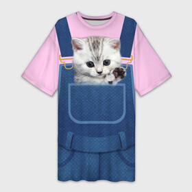 Платье-футболка 3D с принтом Котенок в кармане ,  |  | Тематика изображения на принте: в кармане | в кармашке | животные | комбинезон | кот | котенок | котик | кошка
