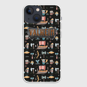 Чехол для iPhone 13 mini с принтом Valheim викинги паттерн ,  |  | fantasy | mmo | valheim | valve | валхейм | вальхейм | викинги | выживалка | игра | королевская битва | ммо | ролевая игра | фэнтази
