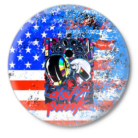 Значок с принтом Daft Punk american dream ,  металл | круглая форма, металлическая застежка в виде булавки | Тематика изображения на принте: by craig drake | daft punk | madeinkipish | thomas bangalter | дафт панк | маски | тома и ги мануэль